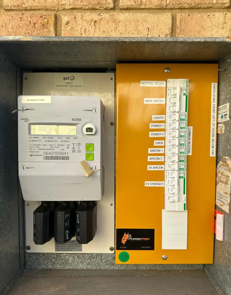 A photo of a switchboard which has been upgraded by Phase Pro Electrical WA.