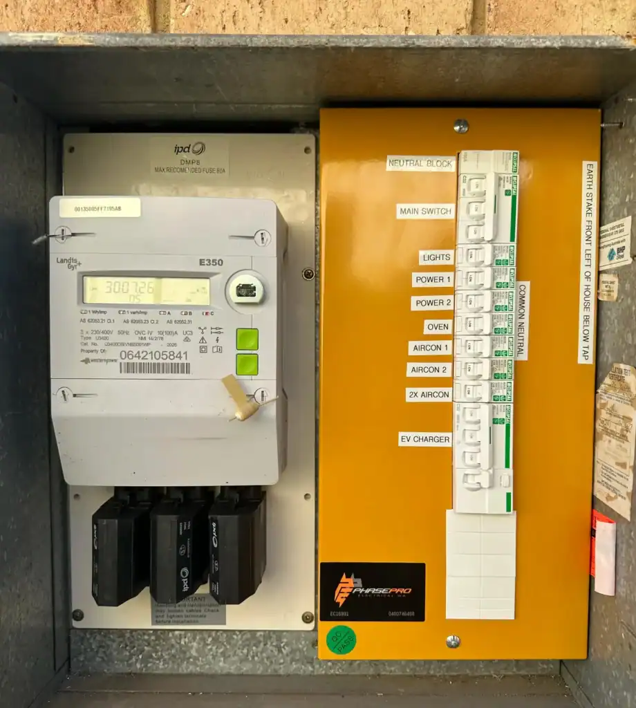 A photo of a switchboard which has been upgraded by Phase Pro Electrical WA.